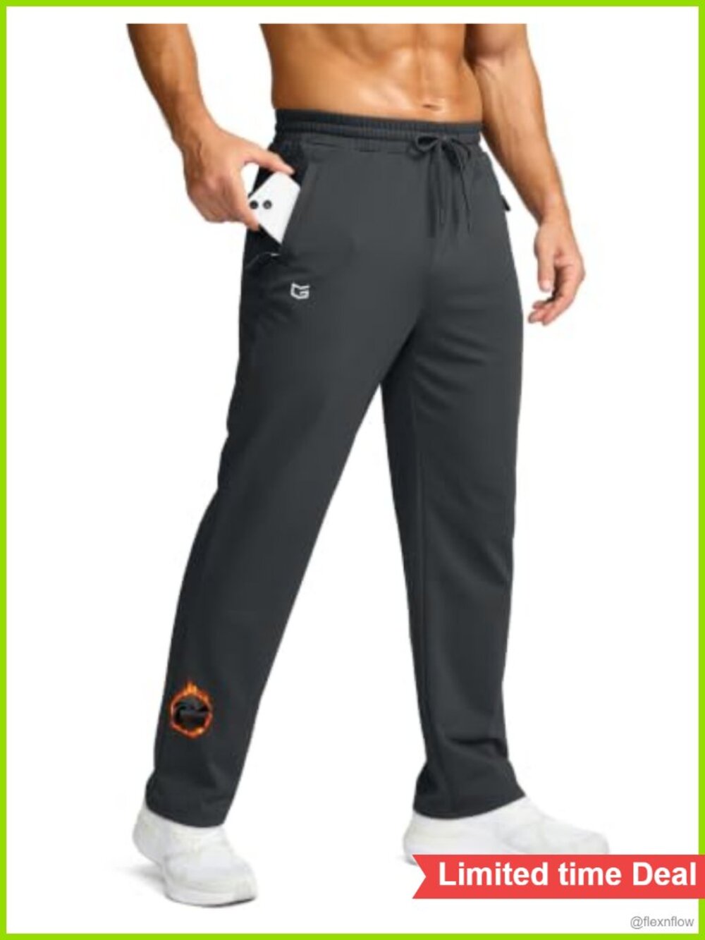 Men's Fleece Lined Water Resistant Track Pants 3 Zipper Pockets